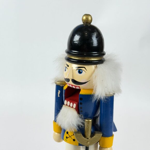 Vintage Handcrafted Wooden Nutcracker Soldier Figurine Decor Blue Uniform - Picture 4 of 8